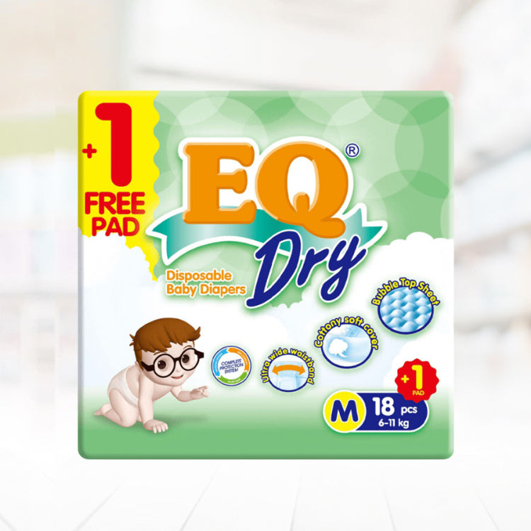 EQ Dry Travel Pack Disposable Baby Diapers Medium 18+1pcs
