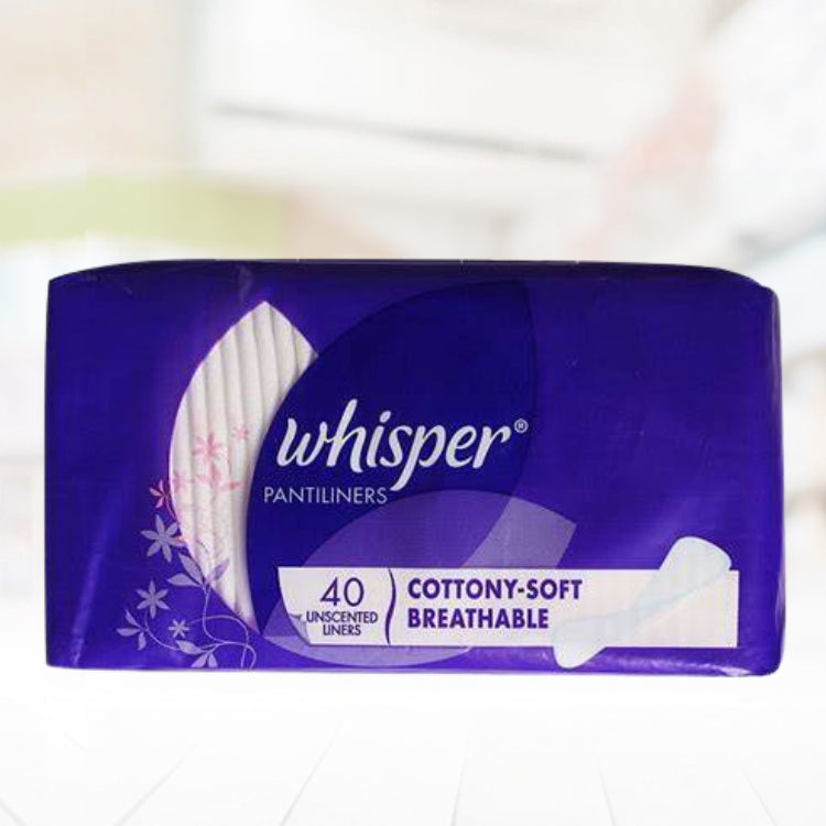 Whisper Pantiliners Cottony Soft Breathable Unscented 40 Pads